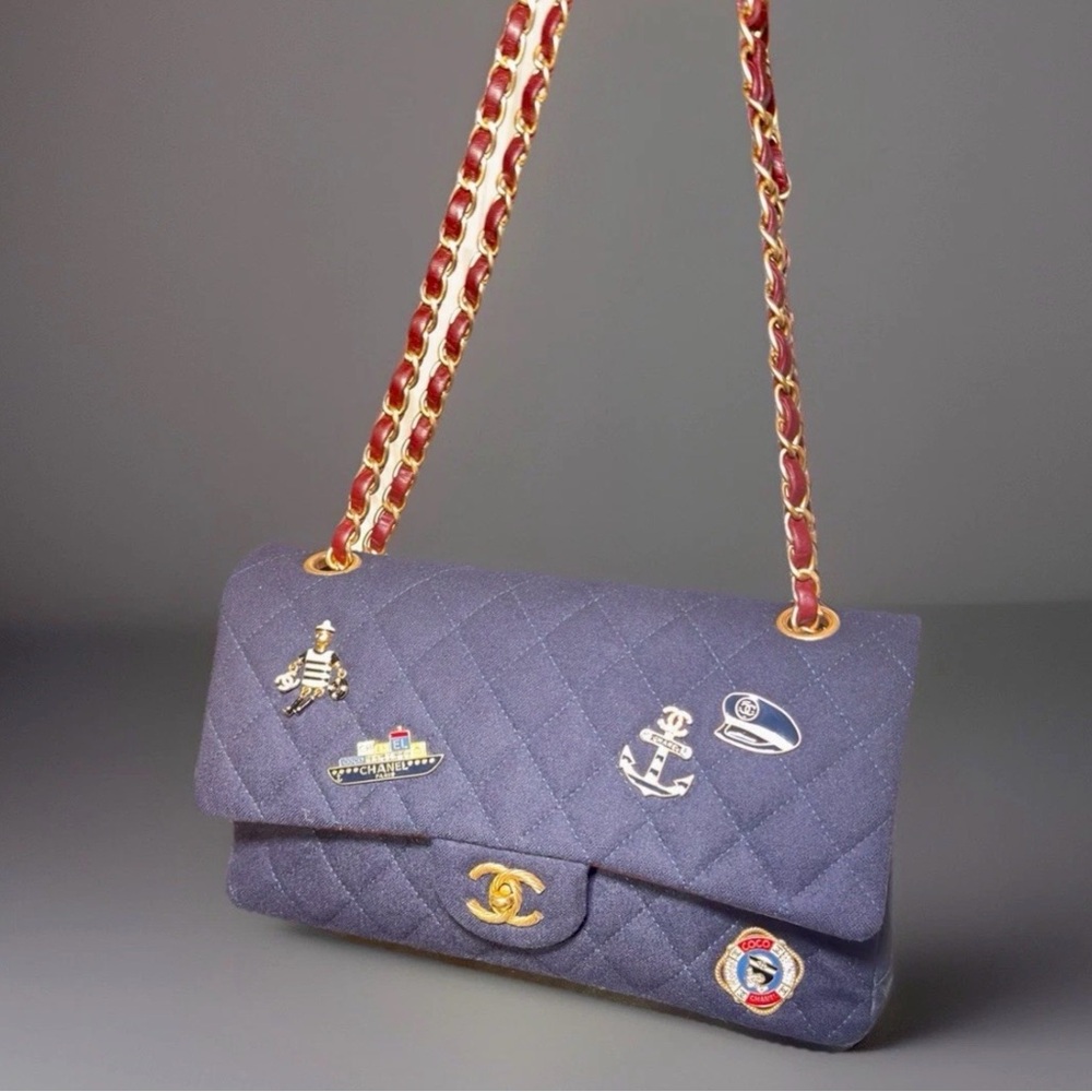 Chanel Navy Wool Classic Double Flap w/Charms limited Edition